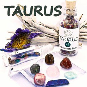 ♉ TAURUS Zodiac Gift Set ♉ Roller Bottle + Pocket Crystals + Loose Incense Blend